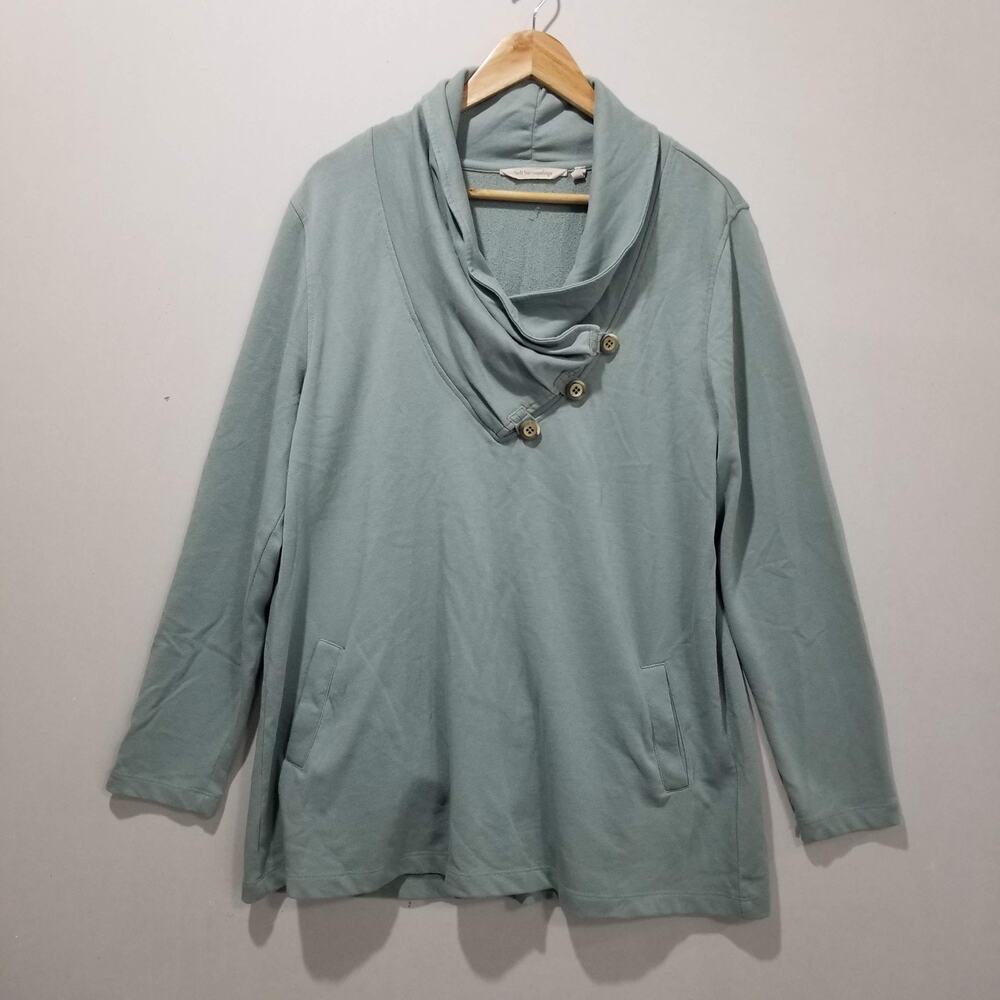 Soft Surroundings Tunic Top Womens Large Green Cowl Neck Pockets Long Sleeve
